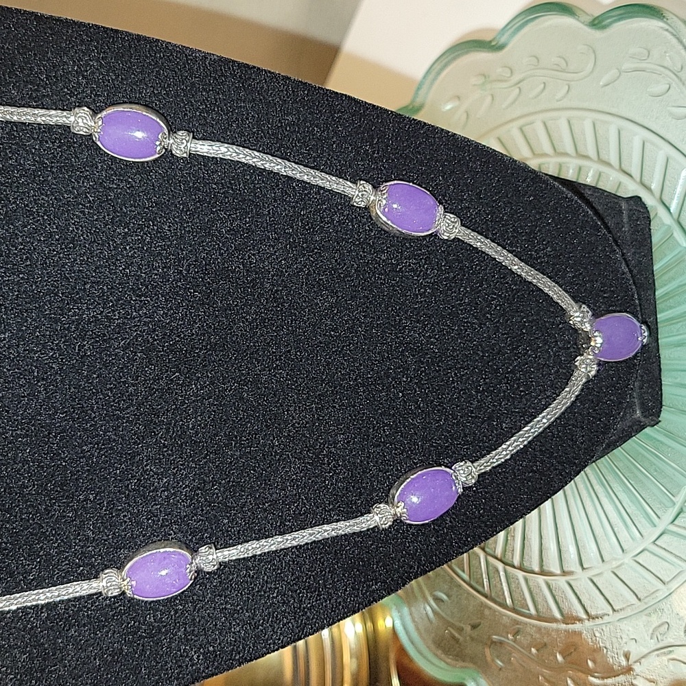 Bali Legacy Burmese Purple Jade Station 20" Necklace in Sterling Silver, new